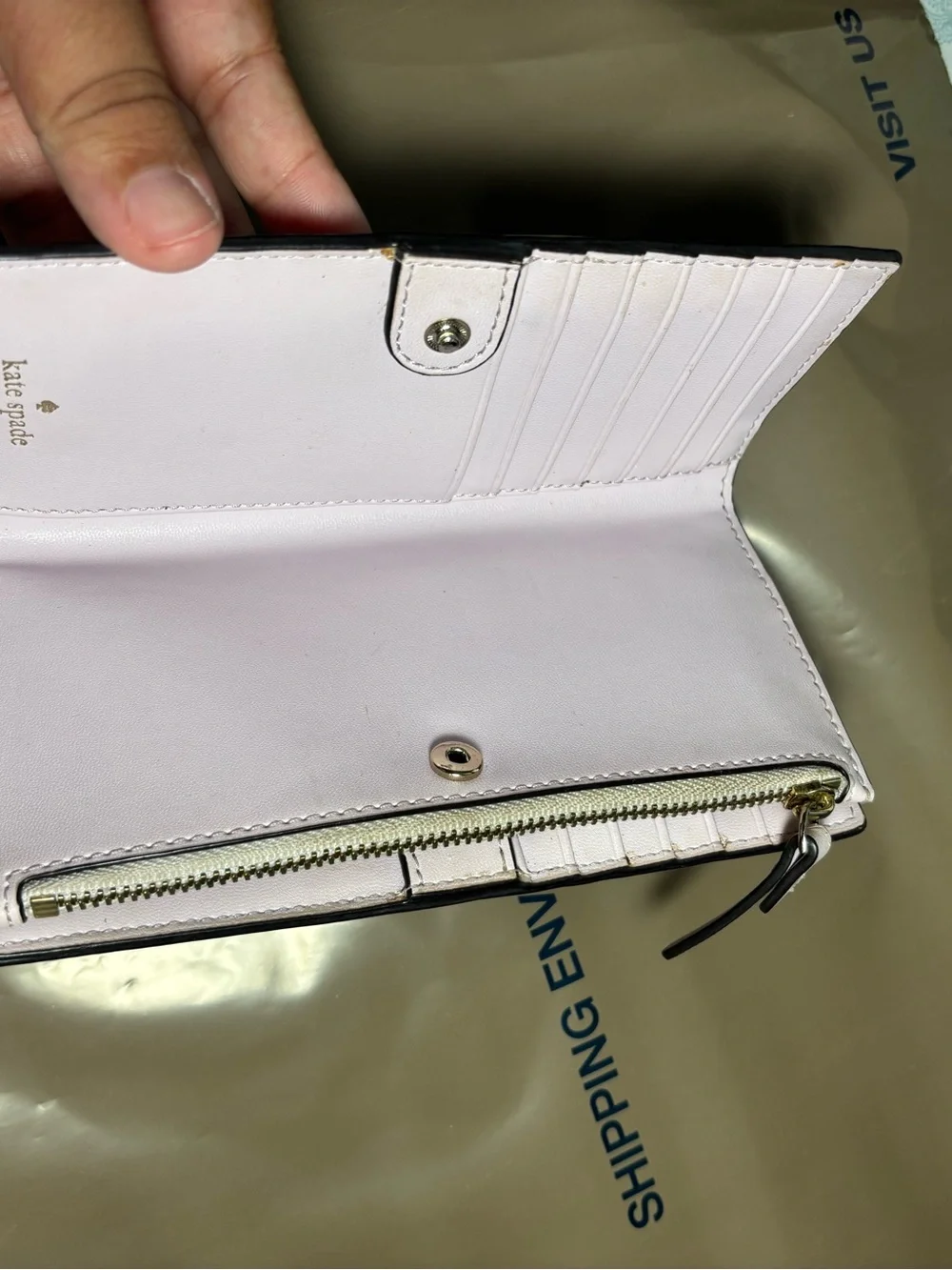 kate spade Light pink Pebbled Leather Zip Wallet with Silver Logo
